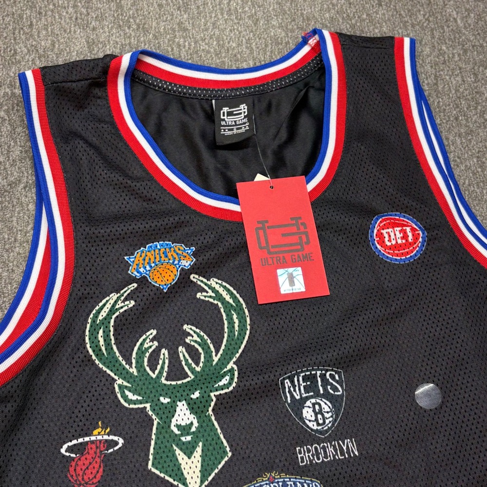 NBA All-Over Print Ultra Game Basketball Jersey Mens Small Black Multi-Team Mesh